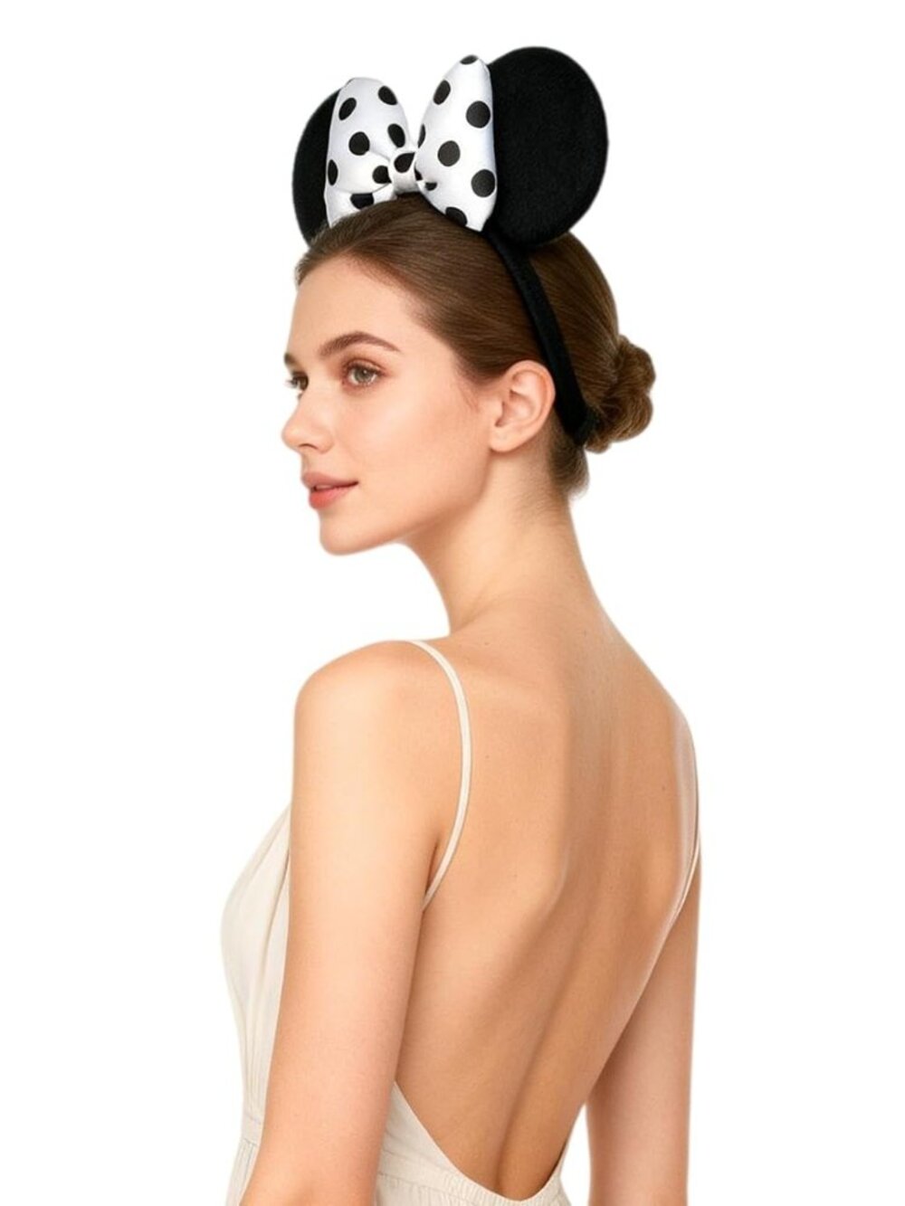 A Miaow 3D Bow Headband Black White Polka Dot Hair Band Women Party Costume